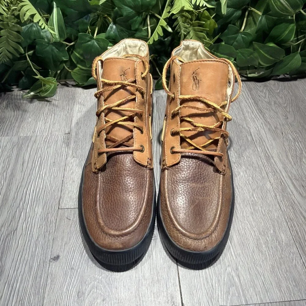 Polo Ralph Lauren Delmont Mens 11.5 Shoes Brown Leather Lace Up Ankle Boots Vtg